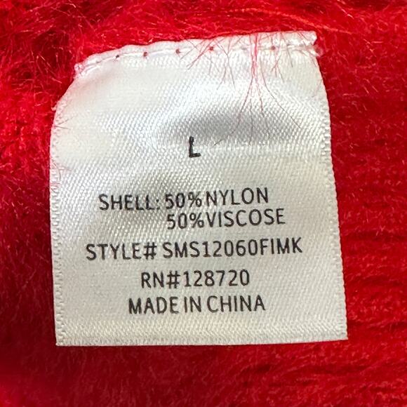 Alya Sweater Womens L Red Fuzzy Cable Knit Cropped Pullover Cozy Holiday Winter - Picture 6 of 7